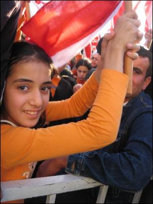 Many demonstrators wear the orange